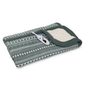 Biddeford Heated Sweater Knit Sherpa Throw Blanket